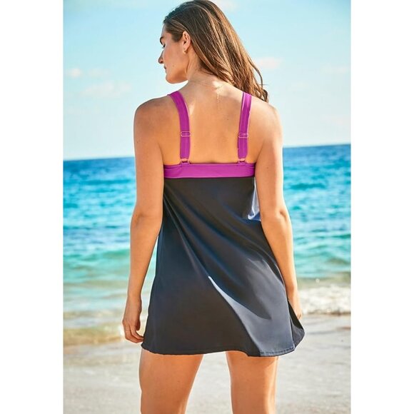 Swimsuits for All 34 Navy Blue Pink Tankini Dress Beach Swim Vacation Summer - Picture 8 of 8